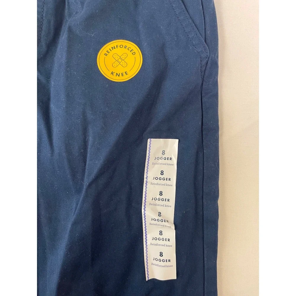 Cat & Jack Boys Navy Blue Stretch Jogger Pants Reinforced Knee Size 8